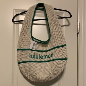 lululemon Cream Crochet Shoulder Tote with Green Trim, NWT
